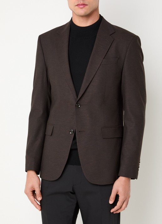 Strellson Aidan regular fit colbert in wolblend met klepzakken - detail donkerbruin