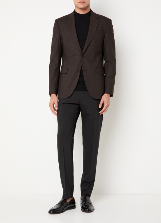 Strellson Aidan regular fit colbert in wolblend met klepzakken - voorkant 5 donkerbruin