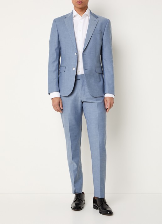 Strellson Aidan slim fit colbert met klepzakken - voorkant 2 turquoise