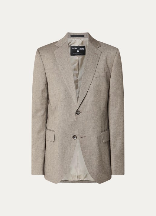 Strellson Aiden regular fit colbert in wolblend met klepzakken - voorkant 5 donkerbeige