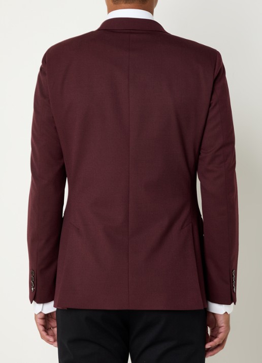 Strellson Alzer slim fit colbert in wolblend met klepzakken - achterkant 5 bordeauxrood