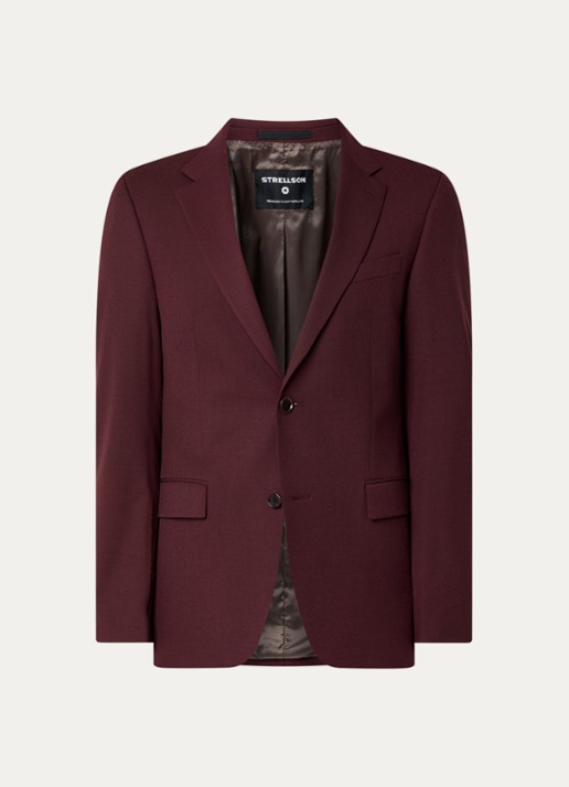 Strellson Alzer slim fit colbert in wolblend met klepzakken - voorkant 6 bordeauxrood