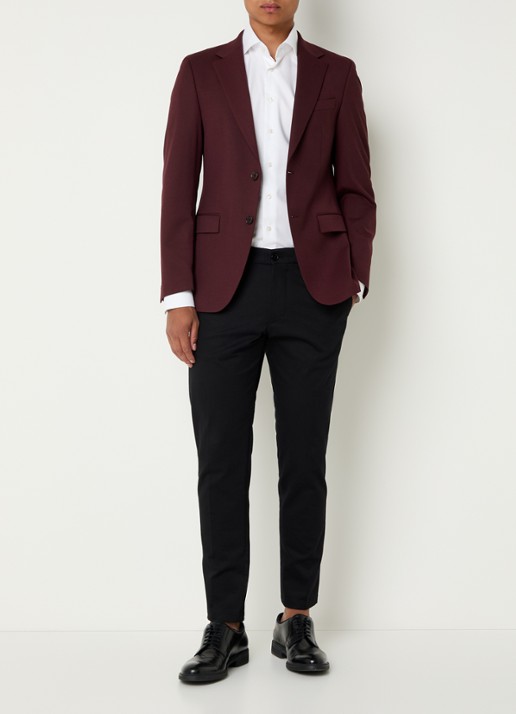 Strellson Alzer slim fit colbert in wolblend met klepzakken - voorkant 7 bordeauxrood