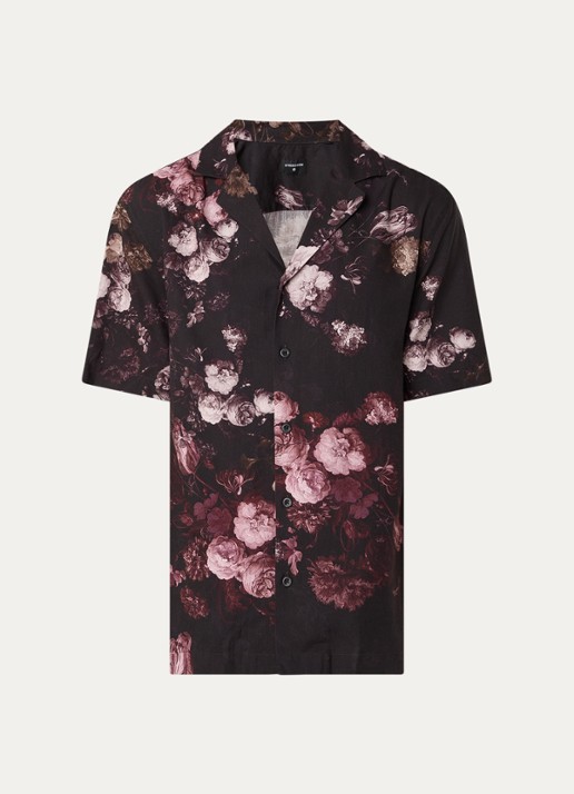 Strellson Clint regular fit overhemd met bloemenprint - voorkant 3 zwart