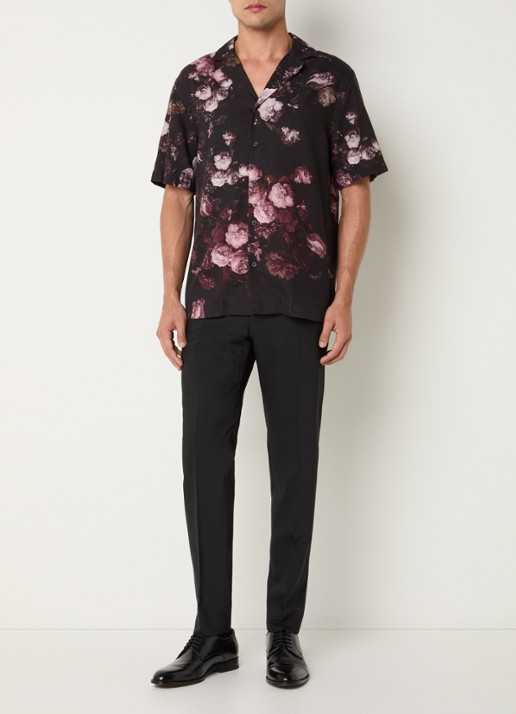 Strellson Clint regular fit overhemd met bloemenprint - voorkant 4 zwart