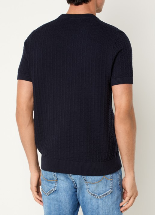 Strellson Grofgebreide pullover met logo - achterkant donkerblauw
