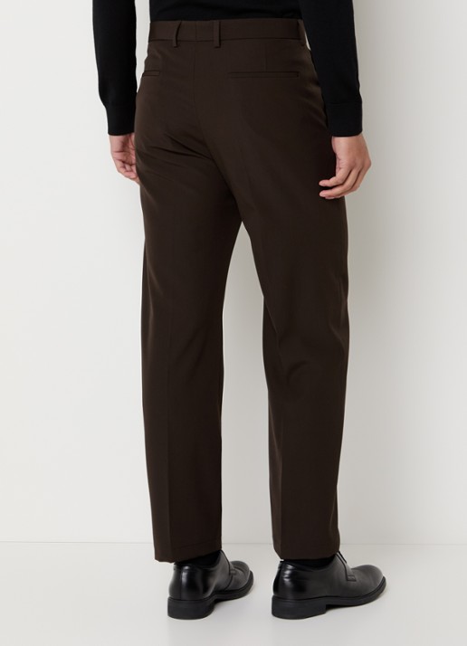 Strellson Joe straight fit pantalon van scheerwol met persplooi - achterkant 4 donkerbruin