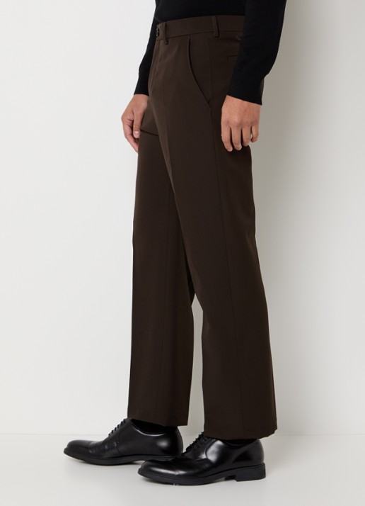Strellson Joe straight fit pantalon van scheerwol met persplooi - detail 2 donkerbruin