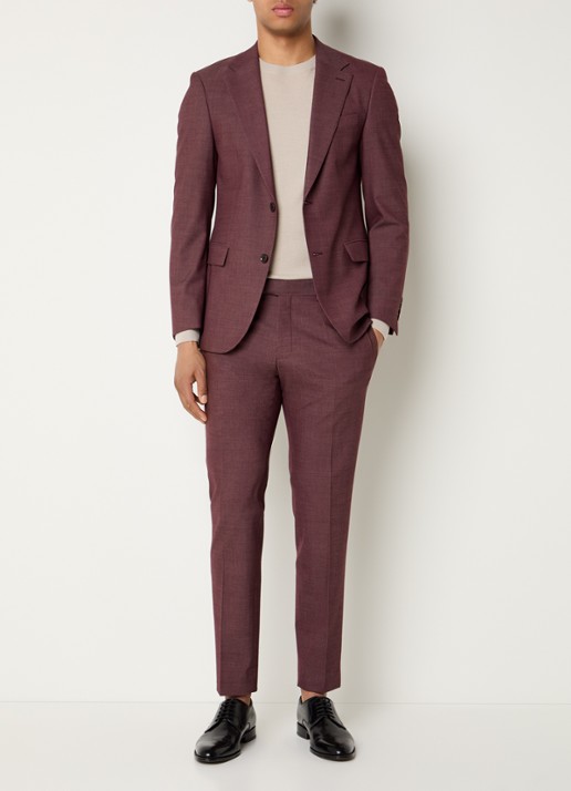 Strellson Kynd slim fit pantalon in wolblend met steekzakken - voorkant 3 bordeauxrood