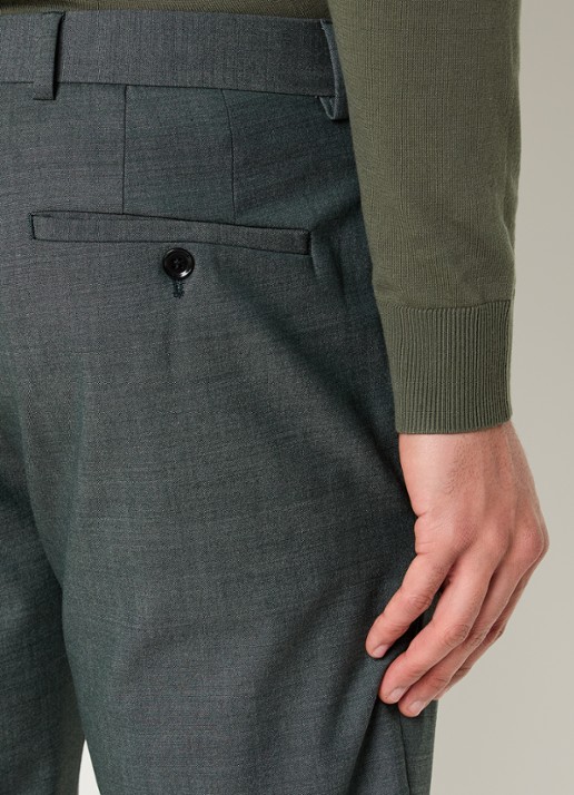 Strellson Kynd slim fit pantalon in wolblend met steekzakken - detail 4 olijfgroen