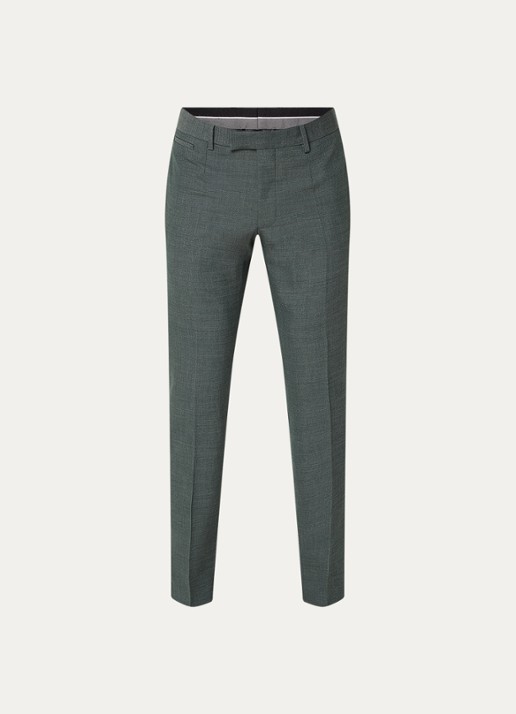 Strellson Kynd slim fit pantalon in wolblend met steekzakken - voorkant 5 olijfgroen