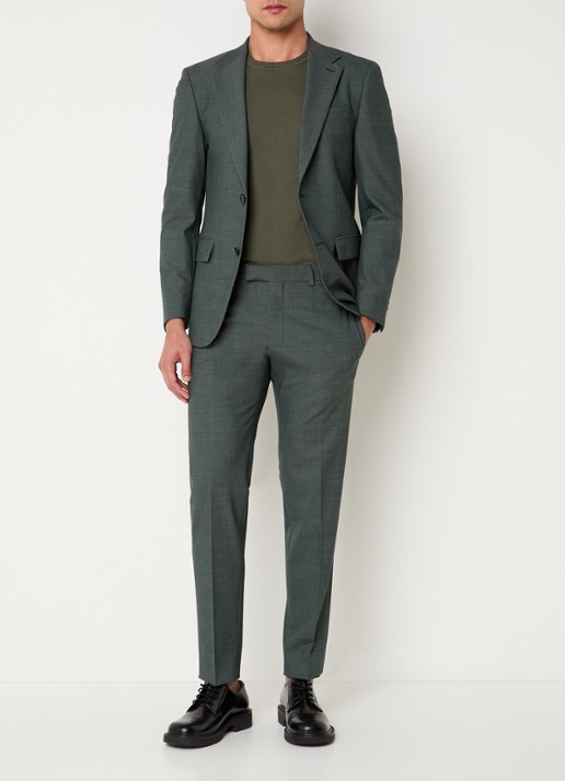 Strellson Kynd slim fit pantalon in wolblend met steekzakken - voorkant 6 olijfgroen
