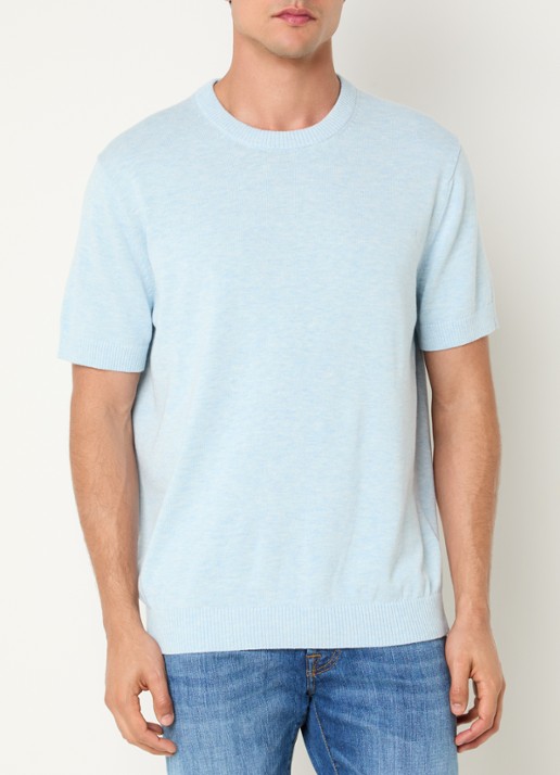 Strellson Loic fijngebreide pullover met gemêleerd dessin - detail 4 lichtblauw