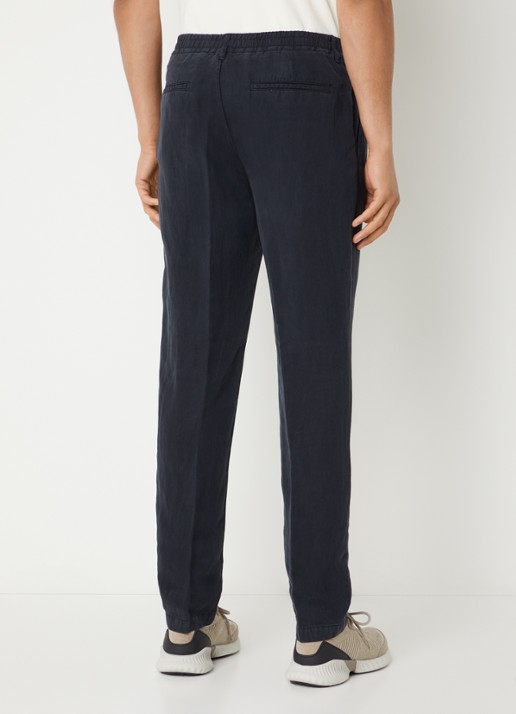Strellson Lui chino in linnenblend met steekzakken en elastische band - achterkant 5 donkerblauw