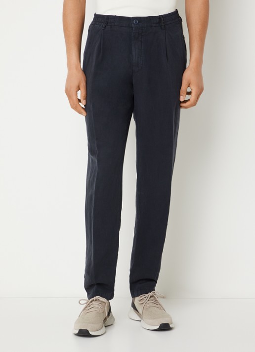 Strellson Lui chino in linnenblend met steekzakken en elastische band - detail 3 donkerblauw