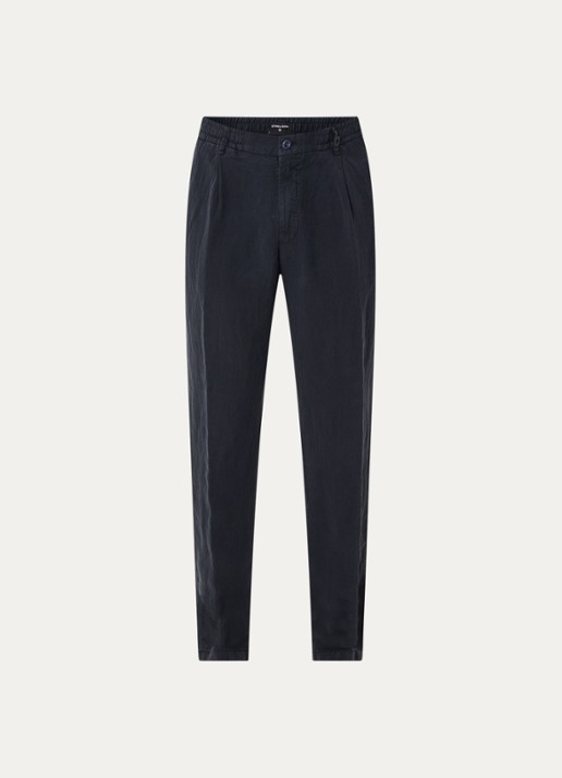 Strellson Lui chino in linnenblend met steekzakken en elastische band - voorkant donkerblauw