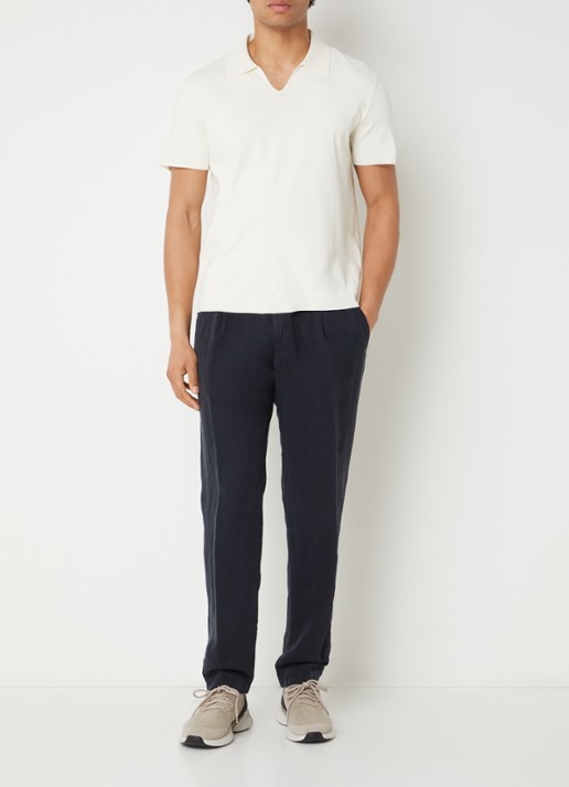 Strellson Lui chino in linnenblend met steekzakken en elastische band - voorkant 2 donkerblauw