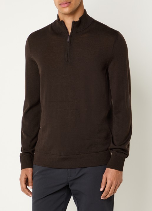 Strellson Marek fijngebreide pullover van scheerwol - detail 2 donkerbruin