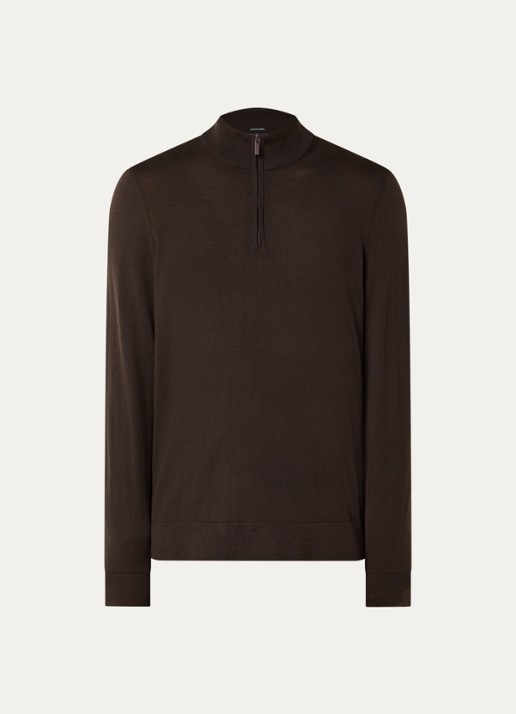 Strellson Marek fijngebreide pullover van scheerwol - voorkant 3 donkerbruin