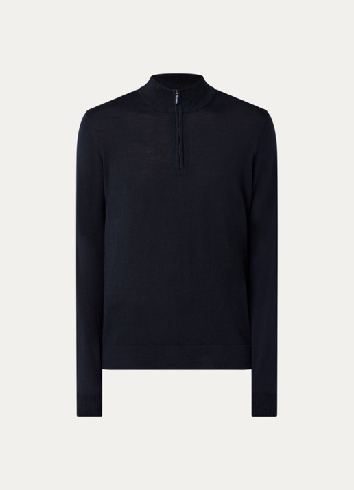 Strellson Marek fijngebreide pullover van scheerwol - voorkant 3 donkerblauw