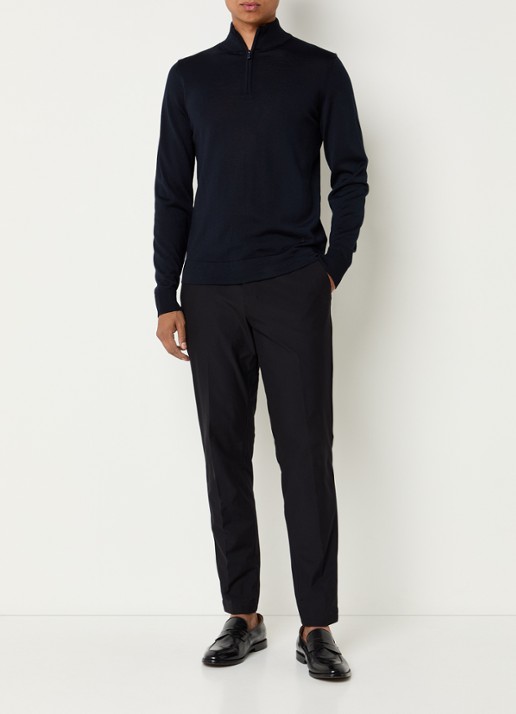 Strellson Marek fijngebreide pullover van scheerwol - voorkant 4 donkerblauw