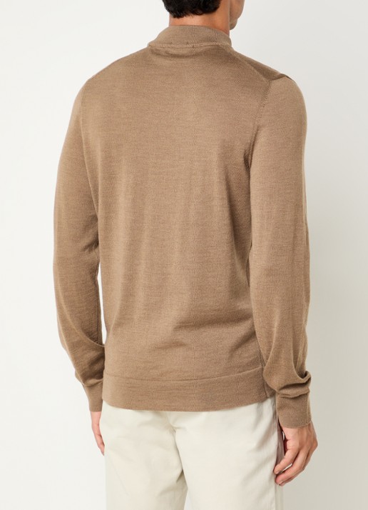 Strellson Marek fijngebreide pullover van wol met col - achterkant donkerbeige