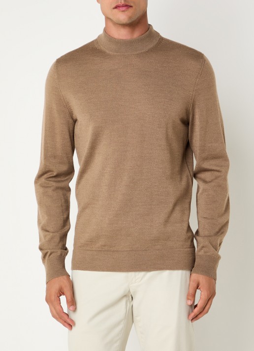 Strellson Marek fijngebreide pullover van wol met col - detail 4 donkerbeige