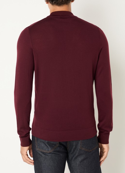 Strellson Marek fijngebreide pullover van wol met col - achterkant 3 bordeauxrood