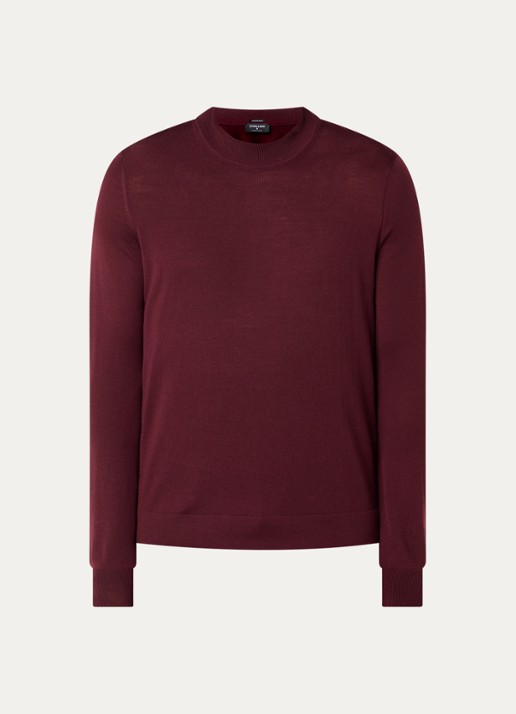 Strellson Marek fijngebreide pullover van wol met col - voorkant bordeauxrood