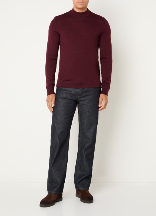 Strellson Marek fijngebreide pullover van wol met col - voorkant 2 bordeauxrood
