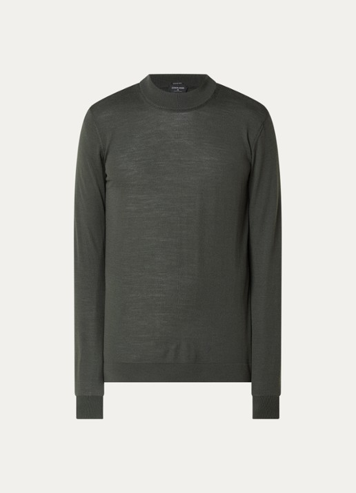 Strellson Marek fijngebreide pullover van wol met col - voorkant 2 groen