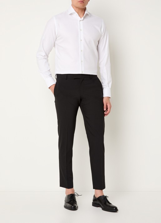 Strellson Melwin slim fit pantalon in wolblend met steekzakken - voorkant 2 zwart