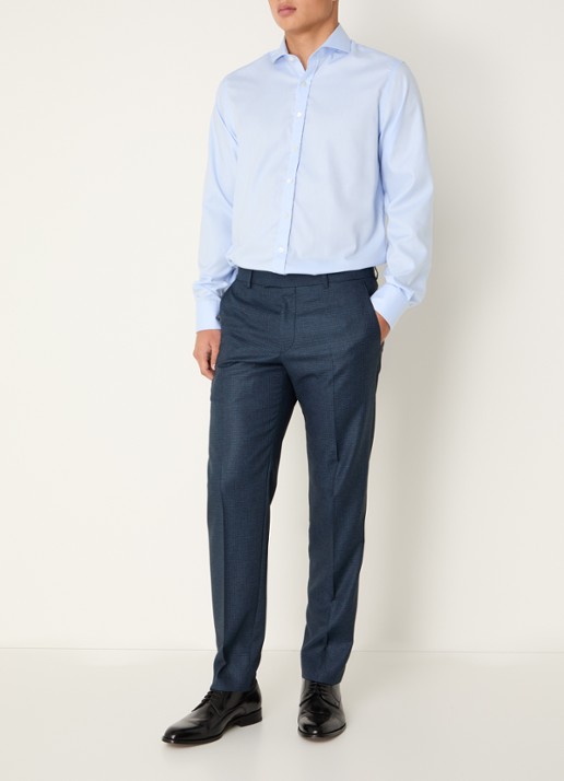 Strellson Melwin slim fit pantalon met ruitdessin - voorkant 5 indigo
