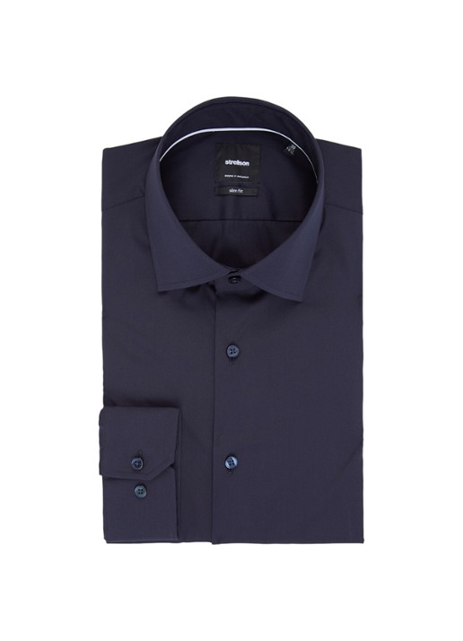 Strellson Santos slim fit overhemd met stretch - voorkant 3 donkerblauw