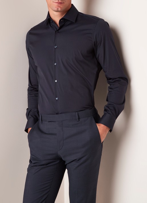 Strellson Santos slim fit overhemd met stretch - detail donkerblauw