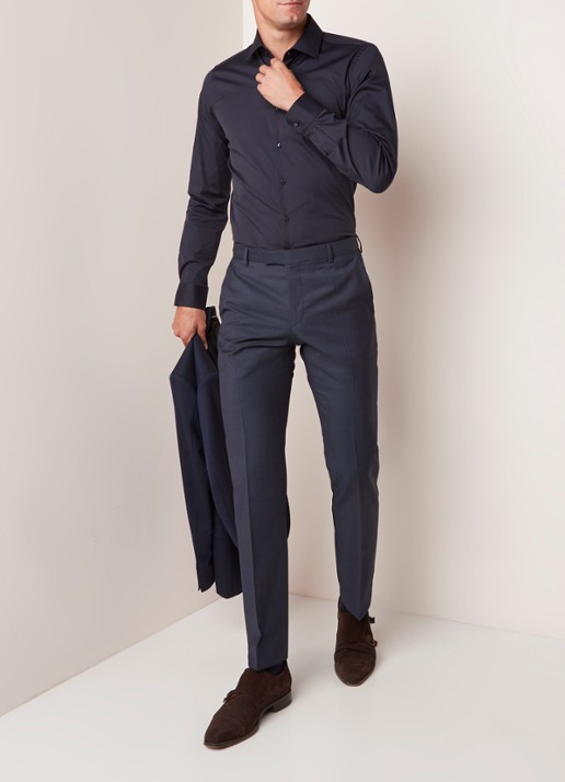 Strellson Santos slim fit overhemd met stretch - voorkant 4 donkerblauw