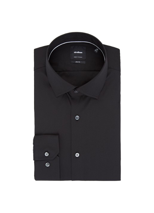 Strellson Santos slim fit overhemd van katoen met stretch - voorkant 3 zwart
