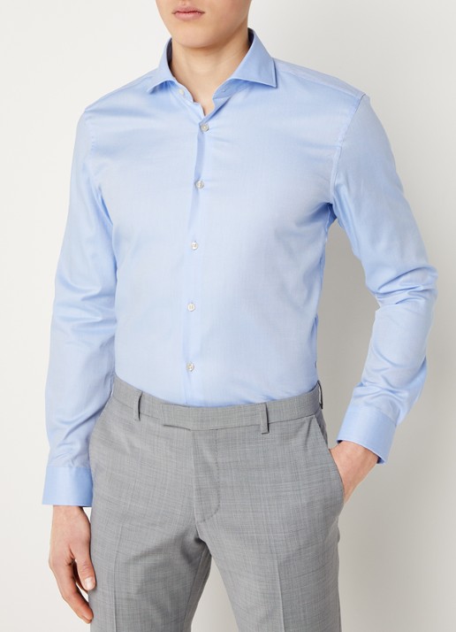 Strellson Sereno slim fit overhemd met structuur - detail lichtblauw