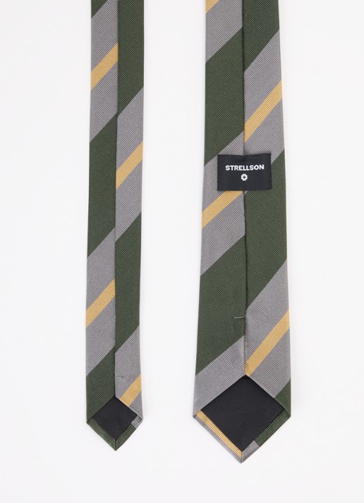 Strellson Stropdas van zijde met streepprint  - detail groen