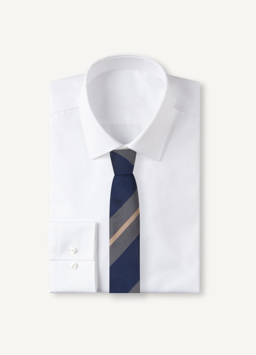 Strellson Stropdas van zijde met streepprint  - voorkant 2 donkerblauw