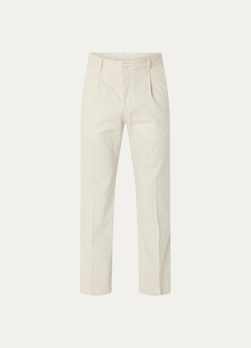 Strellson Tomeo straight fit pantalon in linnenblend - voorkant 4 beige