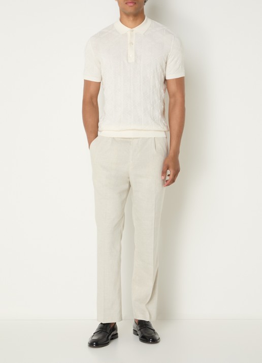 Strellson Tomeo straight fit pantalon in linnenblend - voorkant 5 beige