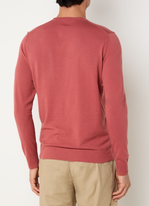 Strellson Vincent fijngebreide pullover met ronde hals - achterkant 3 oranjerood