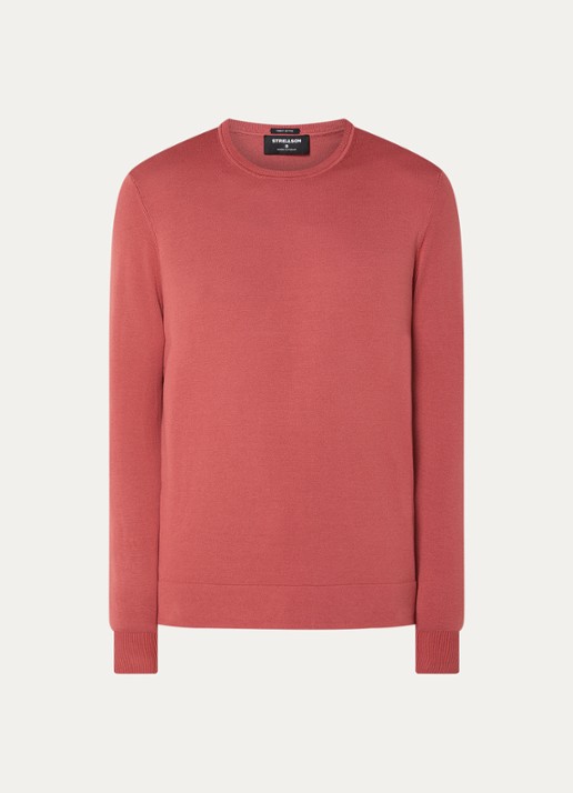 Strellson Vincent fijngebreide pullover met ronde hals - voorkant oranjerood