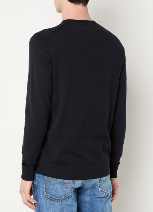 Strellson Vincent fijngebreide pullover met ronde hals - achterkant 3 donkerblauw