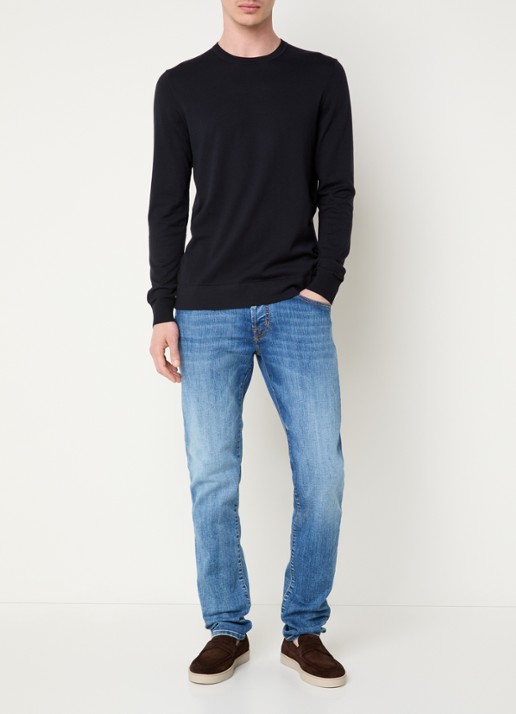Strellson Vincent fijngebreide pullover met ronde hals - voorkant 2 donkerblauw