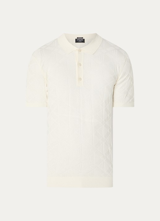 Strellson Vincent regular fit polo met ruitdessin - voorkant beige