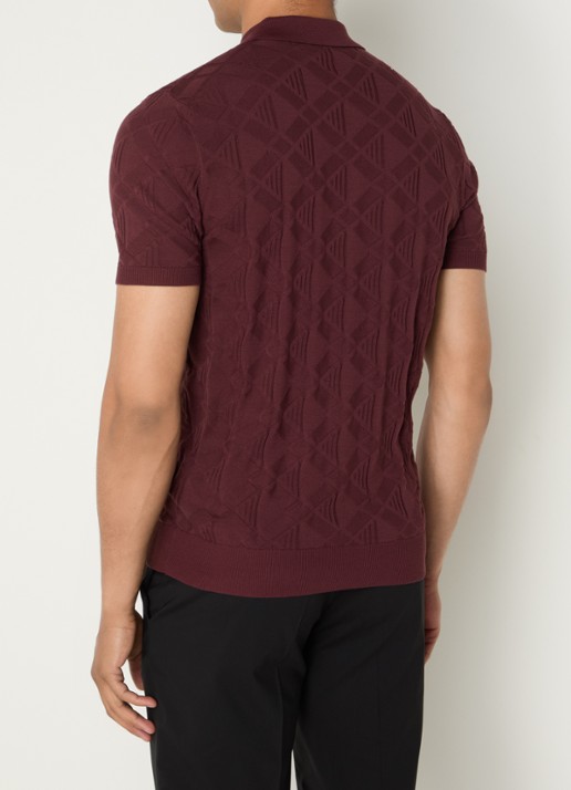 Strellson Vincent regular fit polo met ruitdessin - achterkant 4 bordeauxrood