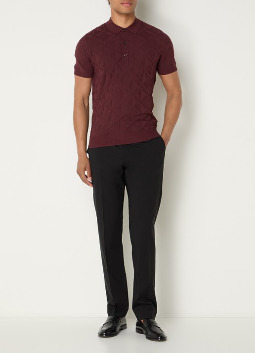 Strellson Vincent regular fit polo met ruitdessin - voorkant 2 bordeauxrood