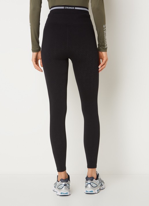 STRONGER High waist trainingslegging met jacquard dessin en streepdetail - achterkant 3 zwart